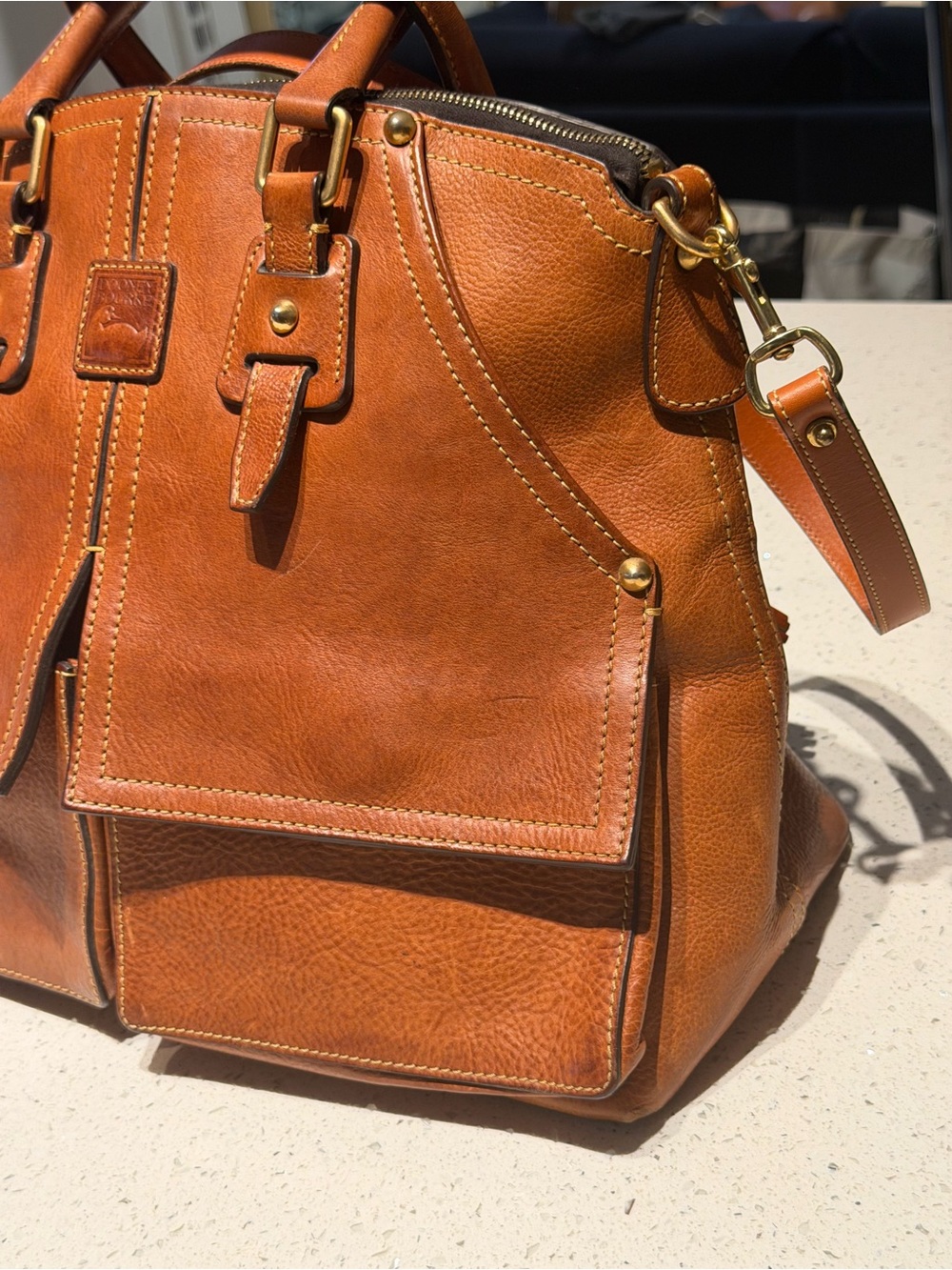 Dooney & Bourke Florentine Cognac Leather Structured Satchel - Picture 3 of 10